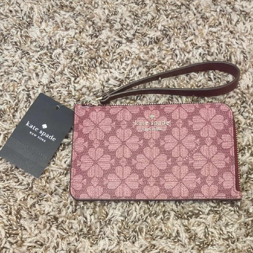 Kate Spade Lucy small floral grenache Spade logo zip wristlet wallet - Picture 3 of 11